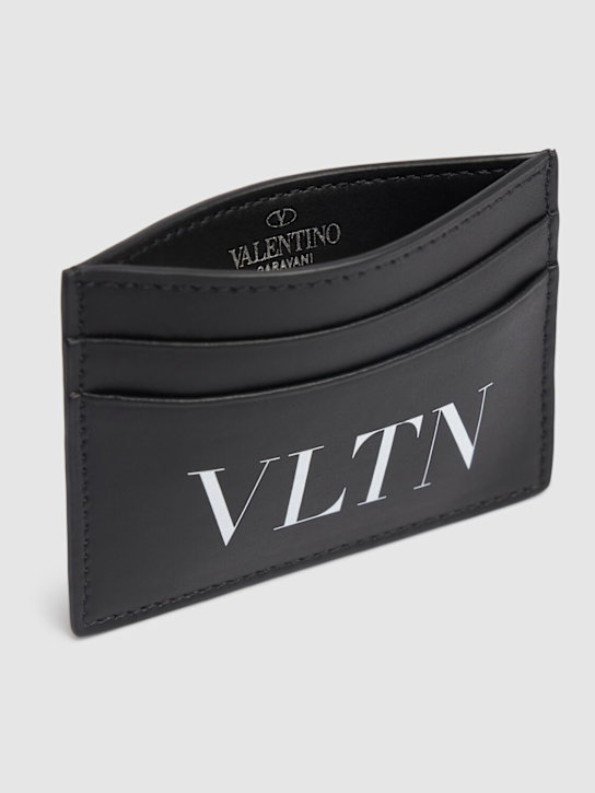 Valentino Garavani: VLTN leather card holder - Black - men_1 | Luisa Via Roma