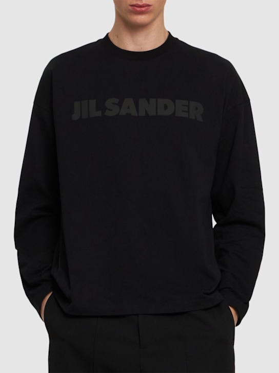 Jil Sander: Jil Sander logo cotton jersey t-shirt - Black - men_2 | Luisa Via Roma