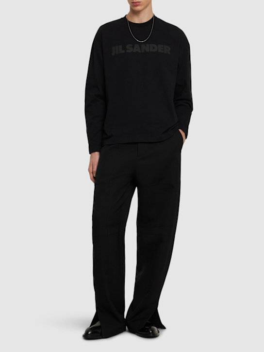 Jil Sander: Jil Sander logo cotton jersey t-shirt - Black - men_1 | Luisa Via Roma