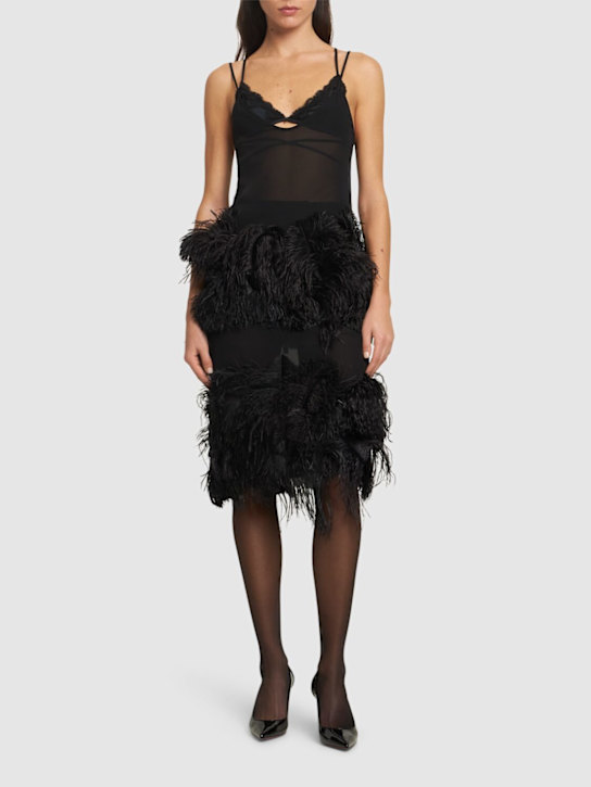 Embroidered georgette dress w/feathers - Thumbnail 2