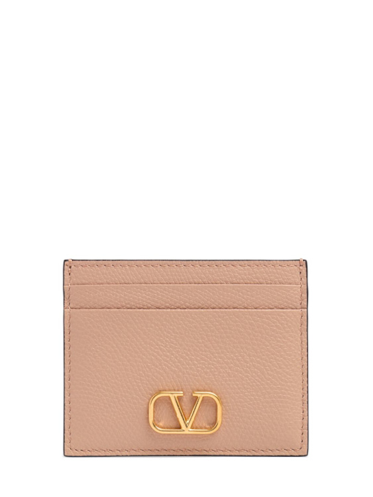 Valentino Garavani: V Logo grained leather card holder - Rose Cannelle - women_0 | Luisa Via Roma