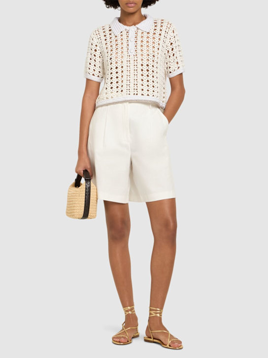 Forte_forte: Cablé cropped crochet polo - women_1 | Luisa Via Roma