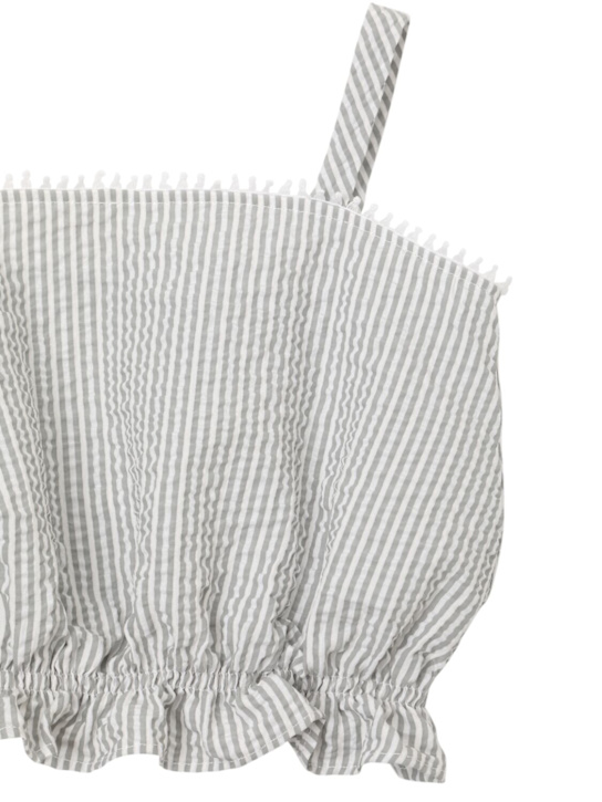 Il Gufo: Top e shorts in cotone seersucker a righe - Bianco/Grigio - kids-girls_1 | Luisa Via Roma