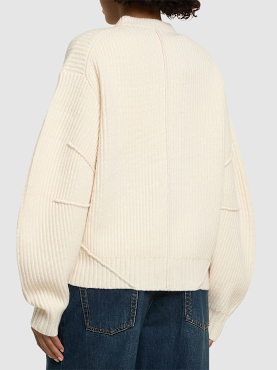 Helmut Lang: 拉链开合罗纹针织羊毛混纺毛衣 - 象牙色 - women_2 | Luisa Via Roma