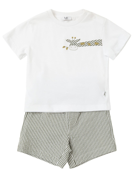 Il Gufo: Cotton t-shirt & seersucker shorts - kids-boys_0 | Luisa Via Roma