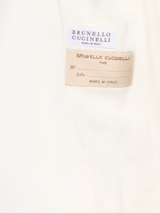Brunello Cucinelli: 光滑亚麻混纺斜纹西服夹克 - 白色 - women_5 | Luisa Via Roma