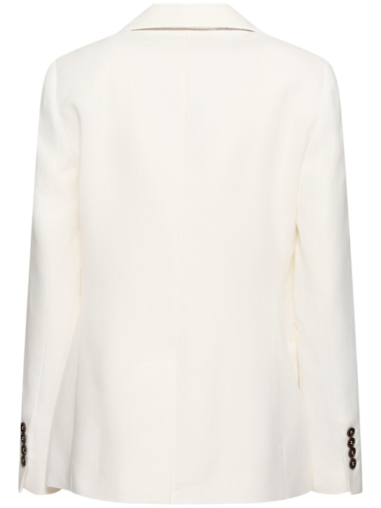 Brunello Cucinelli: 光滑亚麻混纺斜纹西服夹克 - 白色 - women_3 | Luisa Via Roma