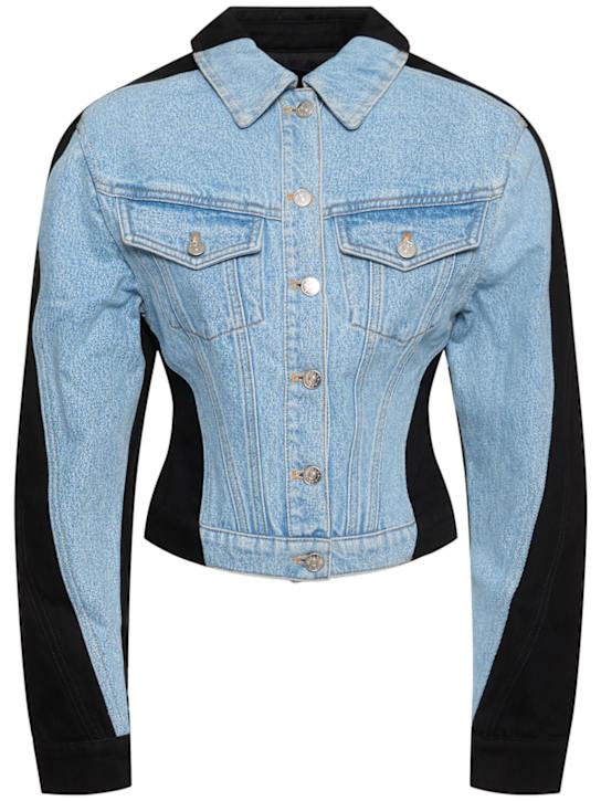 MUGLER: Cotton denim cropped jacket - women_0 | Luisa Via Roma