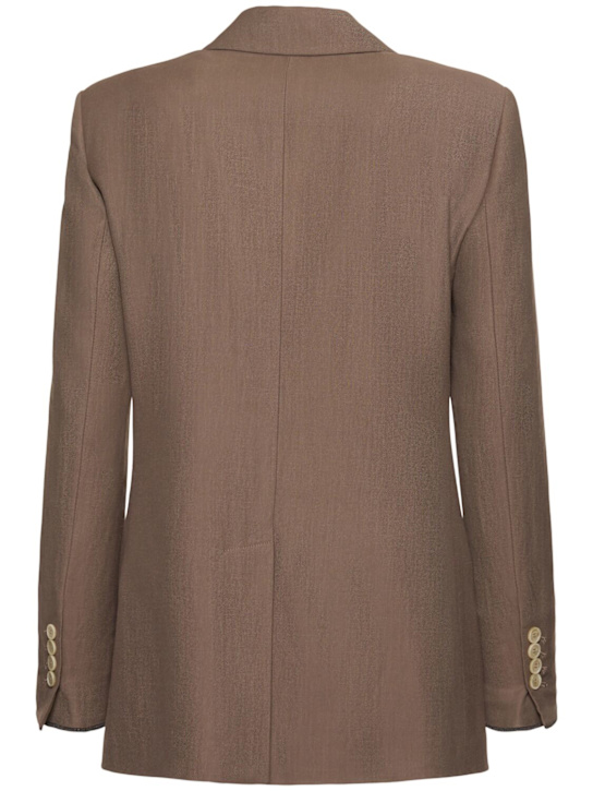 Brunello Cucinelli: 斜纹双排扣西服夹克 - 棕色 - women_3 | Luisa Via Roma
