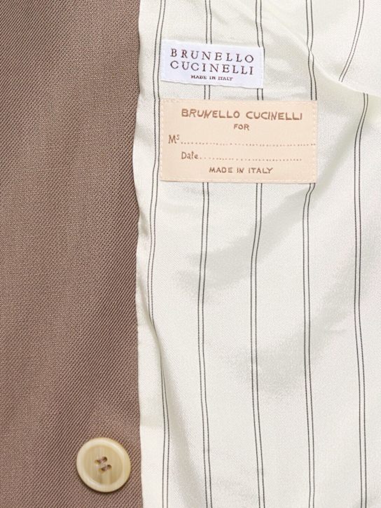 Brunello Cucinelli: 斜纹双排扣西服夹克 - 棕色 - women_5 | Luisa Via Roma