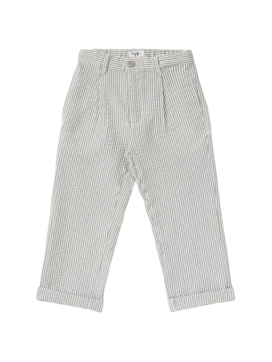Il Gufo: Striped cotton seersucker pants - White/Grey - kids-boys_0 | Luisa Via Roma