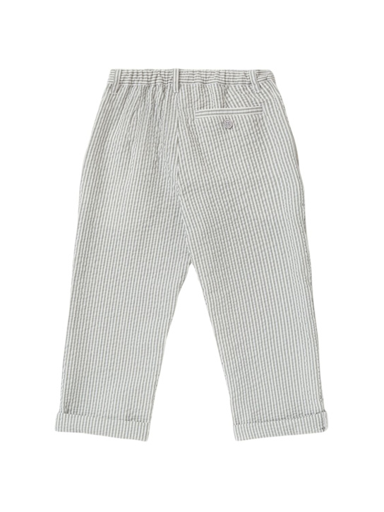 Il Gufo: Striped cotton seersucker pants - White/Grey - kids-boys_2 | Luisa Via Roma