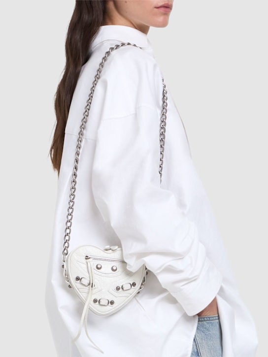 Balenciaga: Mini Cagole heart leather chain wallet - Optic White - women_1 | Luisa Via Roma