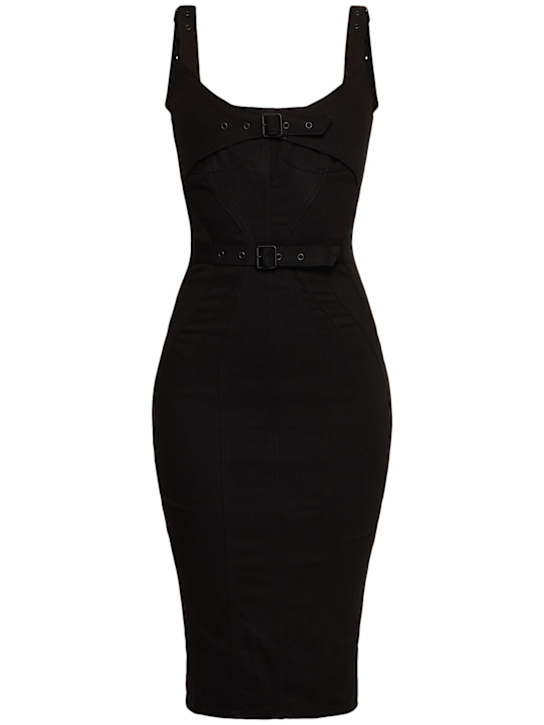 MUGLER: Cotton denim midi dress w/ buckle straps - women_0 | Luisa Via Roma