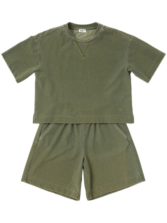 Il Gufo: Cotton piquè t-shirt & shorts - Military Green - kids-boys_0 | Luisa Via Roma