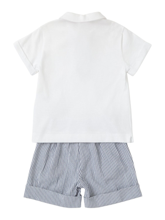 Il Gufo: Cotton stretch polo shirt & shorts - White/Blue - kids-boys_2 | Luisa Via Roma