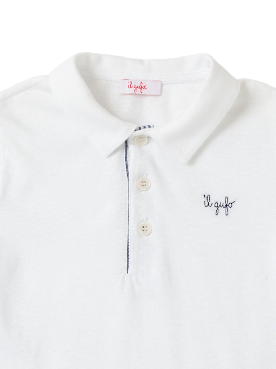 Il Gufo: Cotton stretch polo shirt & shorts - White/Blue - kids-boys_1 | Luisa Via Roma