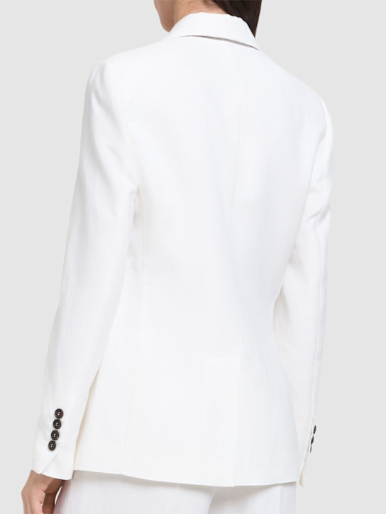 Brunello Cucinelli: 光滑亚麻混纺斜纹西服夹克 - 白色 - women_2 | Luisa Via Roma