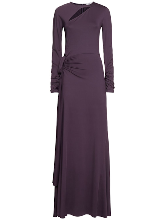 Fluid drape long sleeve tie-front gown