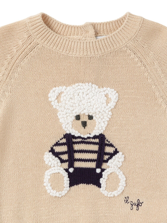 Il Gufo: Cotton knit sweater - Beige/Blue - kids-girls_1 | Luisa Via Roma