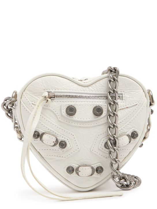 Balenciaga: Mini Cagole heart leather chain wallet - Optic White - women_0 | Luisa Via Roma