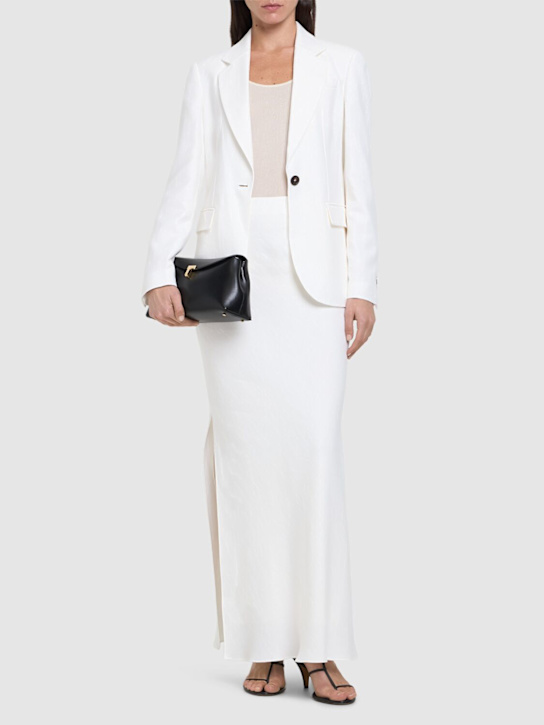 Brunello Cucinelli: 光滑亚麻混纺斜纹长款半身裙 - 象牙色 - women_1 | Luisa Via Roma