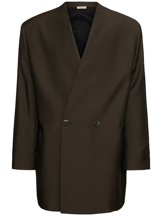 Fear of God: Relaxed lapel-less wool & silk blazer - Brown - men_0 | Luisa Via Roma