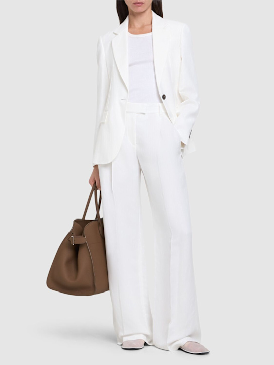 Brunello Cucinelli: 亚麻混纺斜纹阔腿裤 - 白色 - women_1 | Luisa Via Roma