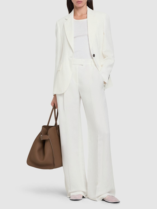 Brunello Cucinelli: Fluid linen blend twill wide pants - women_1 | Luisa Via Roma