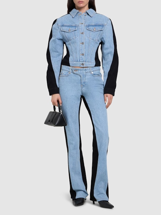 MUGLER: Cotton denim cropped jacket - women_1 | Luisa Via Roma