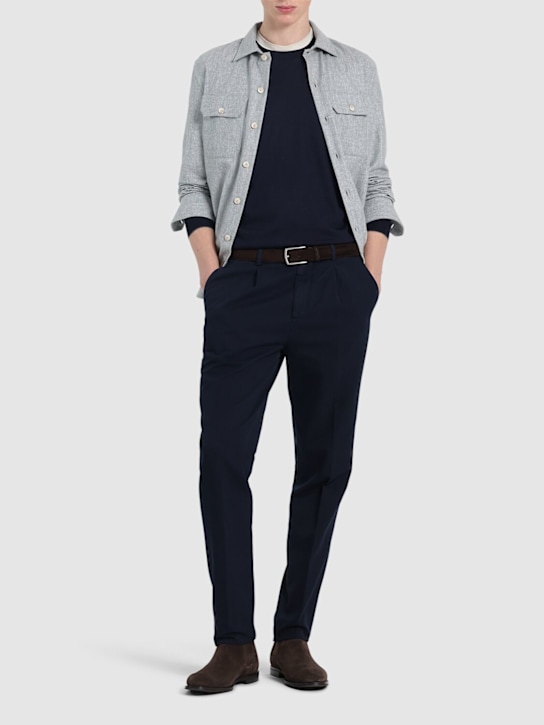 Brunello Cucinelli: Pull-over en laine et cachemire à col ras-du-cou - men_1 | Luisa Via Roma