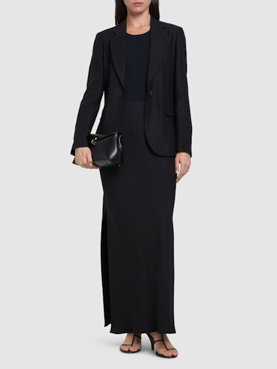 Brunello Cucinelli: 光滑亚麻混纺斜纹长款半身裙 - 黑色 - women_1 | Luisa Via Roma