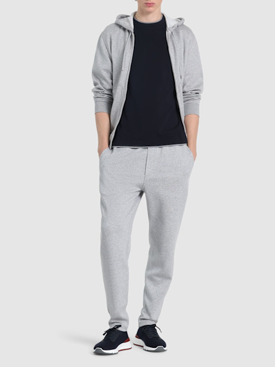 Brunello Cucinelli: Layered cotton jersey solid t-shirt - Navy - men_1 | Luisa Via Roma