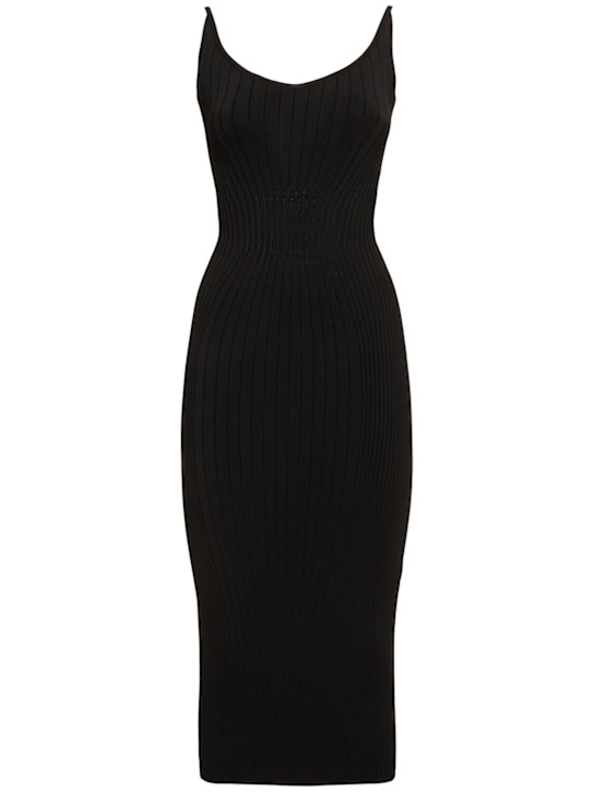 MUGLER: Ribbed knit midi dress - Black - women_0 | Luisa Via Roma