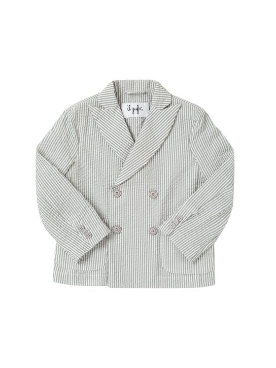 Il Gufo: Blazer en coton seersucker - Blanc/Gris - kids-boys_0 | Luisa Via Roma