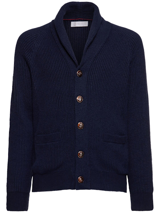 Brunello Cucinelli: Sciallato cotton knit cardigan - Nav - men_0 | Luisa Via Roma
