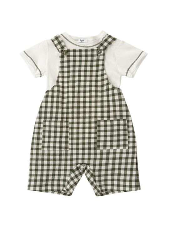Il Gufo: Cotton seersucker overalls & t-shirt - kids-boys_0 | Luisa Via Roma