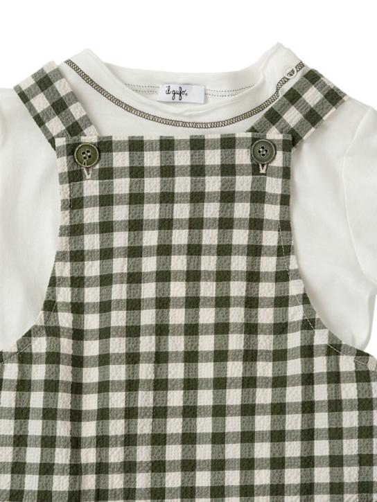 Il Gufo: Cotton seersucker overalls & t-shirt - kids-boys_1 | Luisa Via Roma