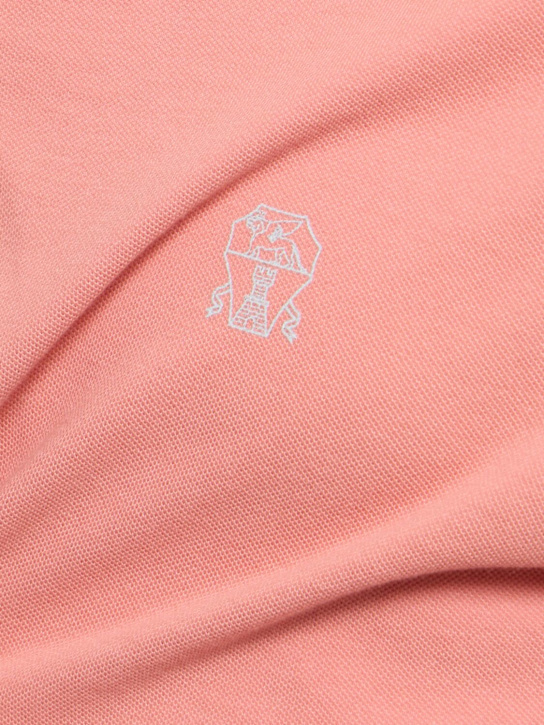 Brunello Cucinelli: Cotton piquet logo polo - Pompelmogrigio - men_4 | Luisa Via Roma