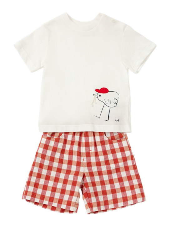Il Gufo: Printed t-shirt & check shorts - kids-boys_0 | Luisa Via Roma