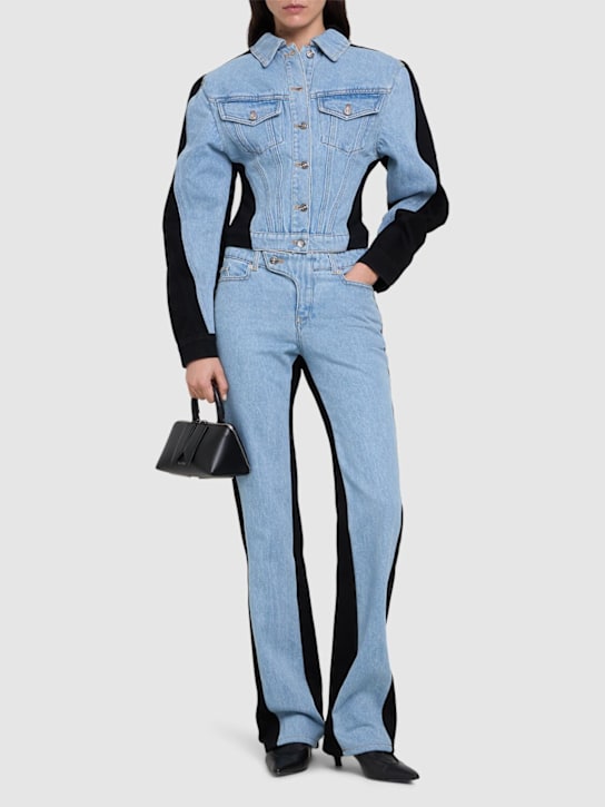 MUGLER: 低腰棉质喇叭腿牛仔裤 - 蓝色/黑色 - women_1 | Luisa Via Roma