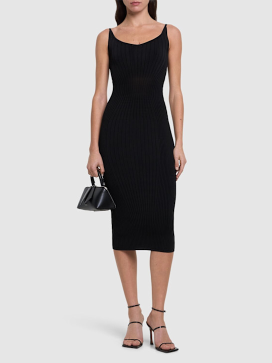 MUGLER: Ribbed knit midi dress - Black - women_1 | Luisa Via Roma