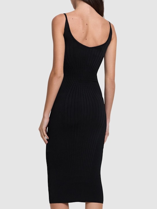 MUGLER: Ribbed knit midi dress - Black - women_2 | Luisa Via Roma