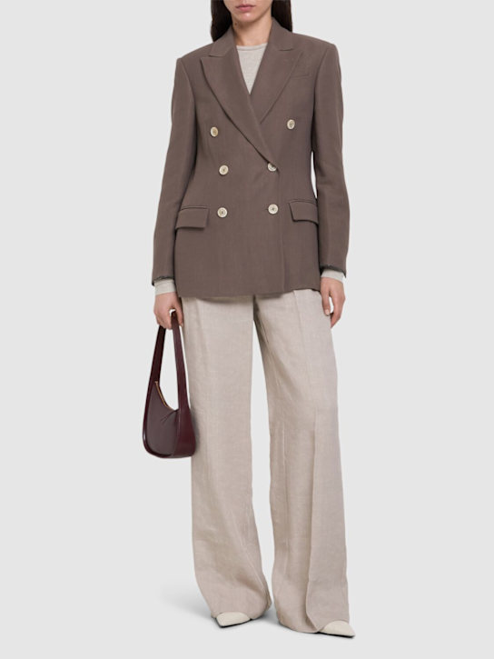 Brunello Cucinelli: 斜纹双排扣西服夹克 - 棕色 - women_1 | Luisa Via Roma