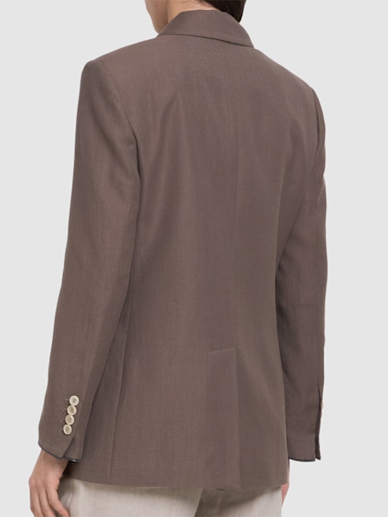 Brunello Cucinelli: 斜纹双排扣西服夹克 - 棕色 - women_2 | Luisa Via Roma