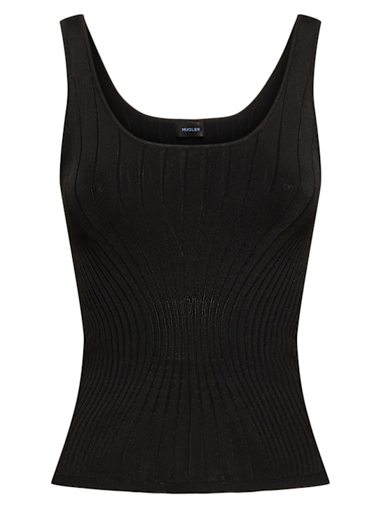 MUGLER: Top in maglia a costine - Nero - women_0 | Luisa Via Roma
