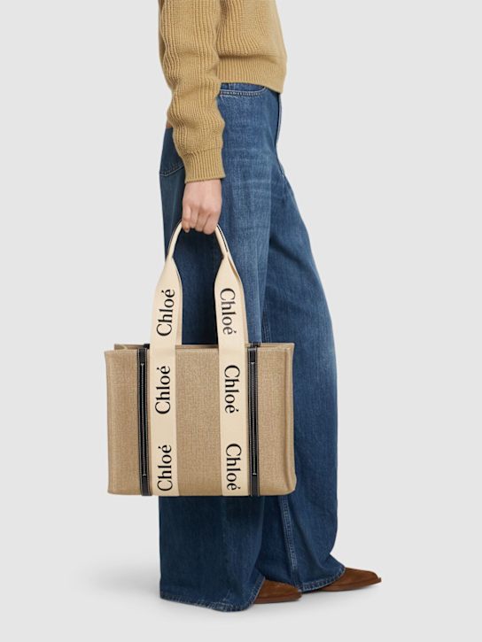 Chloé: Medium woody canvas tote bag - women_1 | Luisa Via Roma