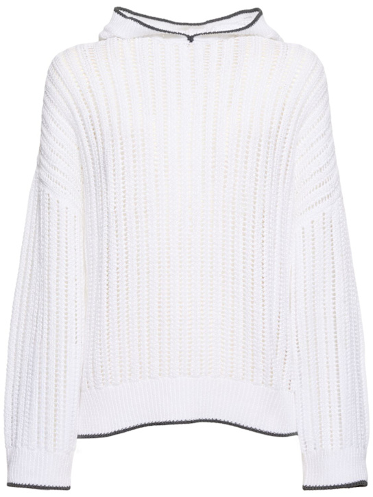 Openwork cotton sweater w/hood