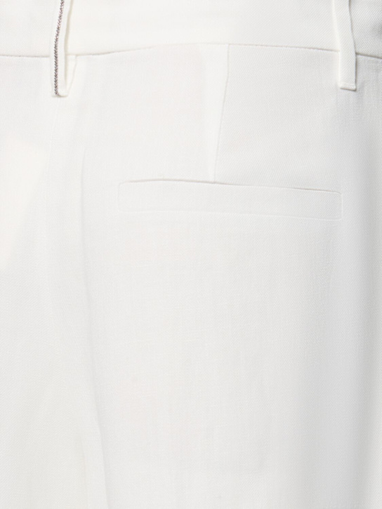 Brunello Cucinelli: 亚麻混纺斜纹阔腿裤 - 白色 - women_4 | Luisa Via Roma
