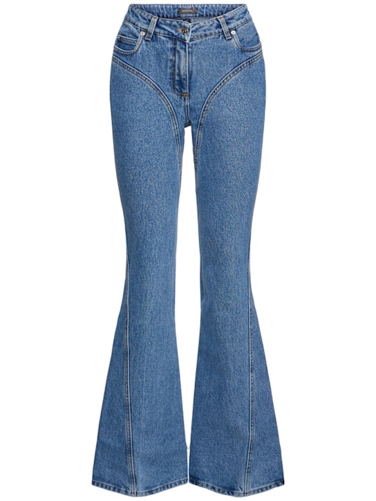 MUGLER: Low rise denim flared jeans - women_0 | Luisa Via Roma